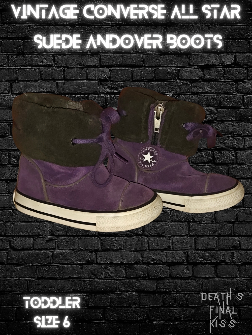 Rare Converse Andover Purple Black Suede Leather Zip Up Boots toddler Sz 6 Y2K